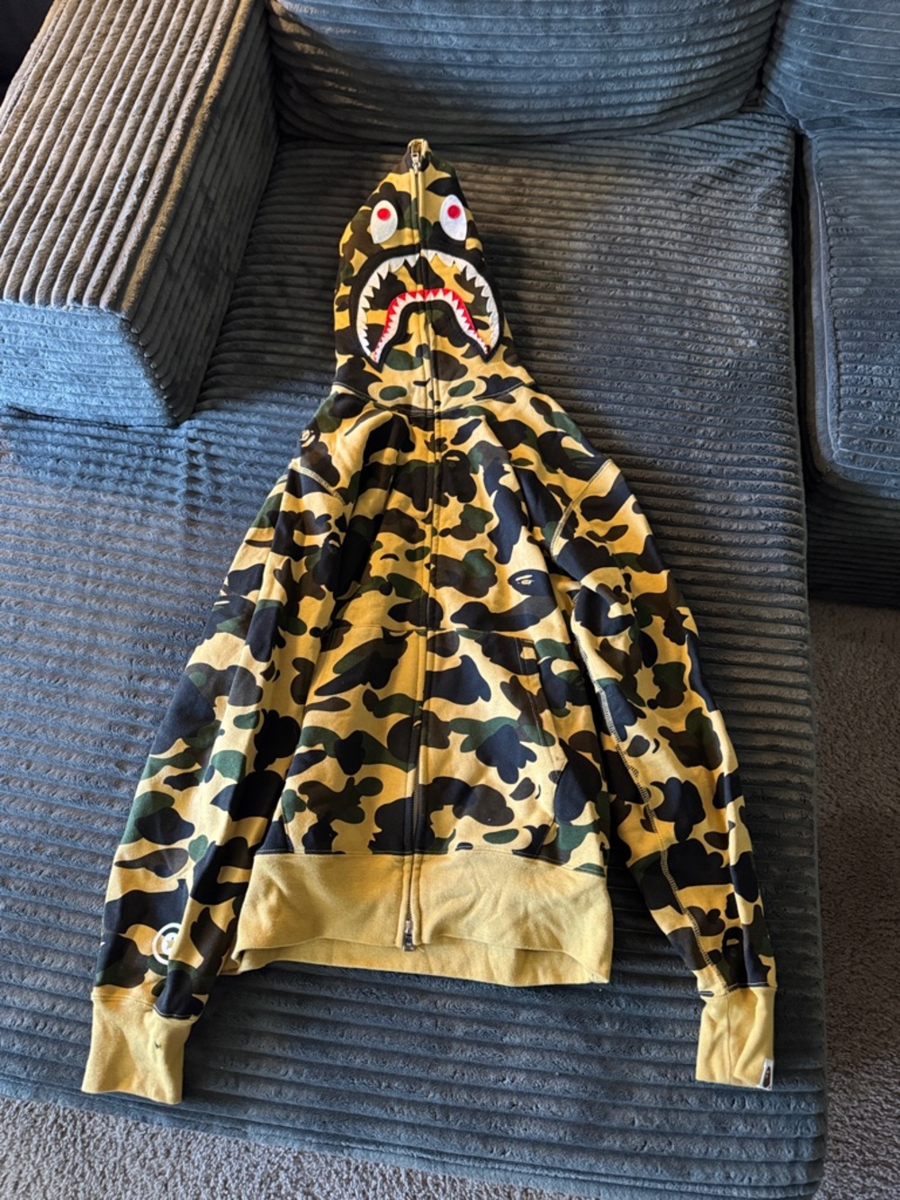 Bape Yellow & Black Camo Shark Full Zip Up Hoodie